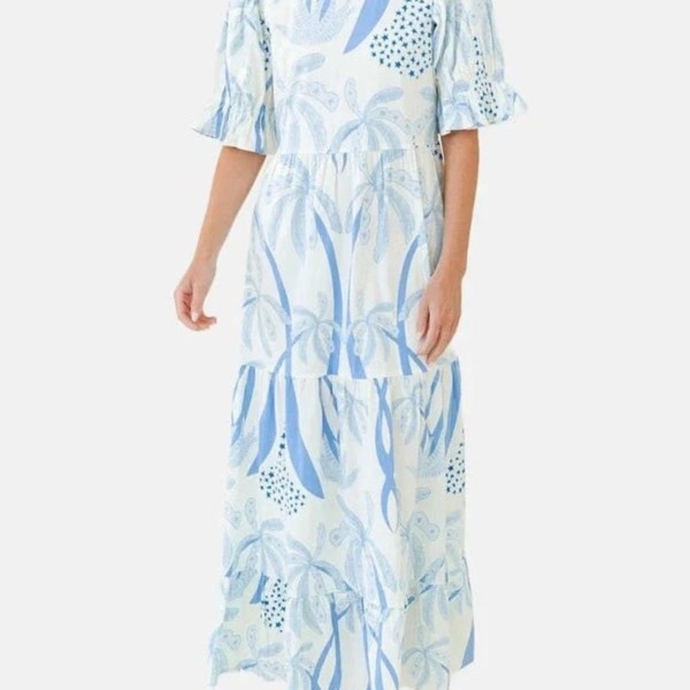 Sheridan French Light Blue & White Coastal Palm Michola Dress, size medium - Picture 2 of 2